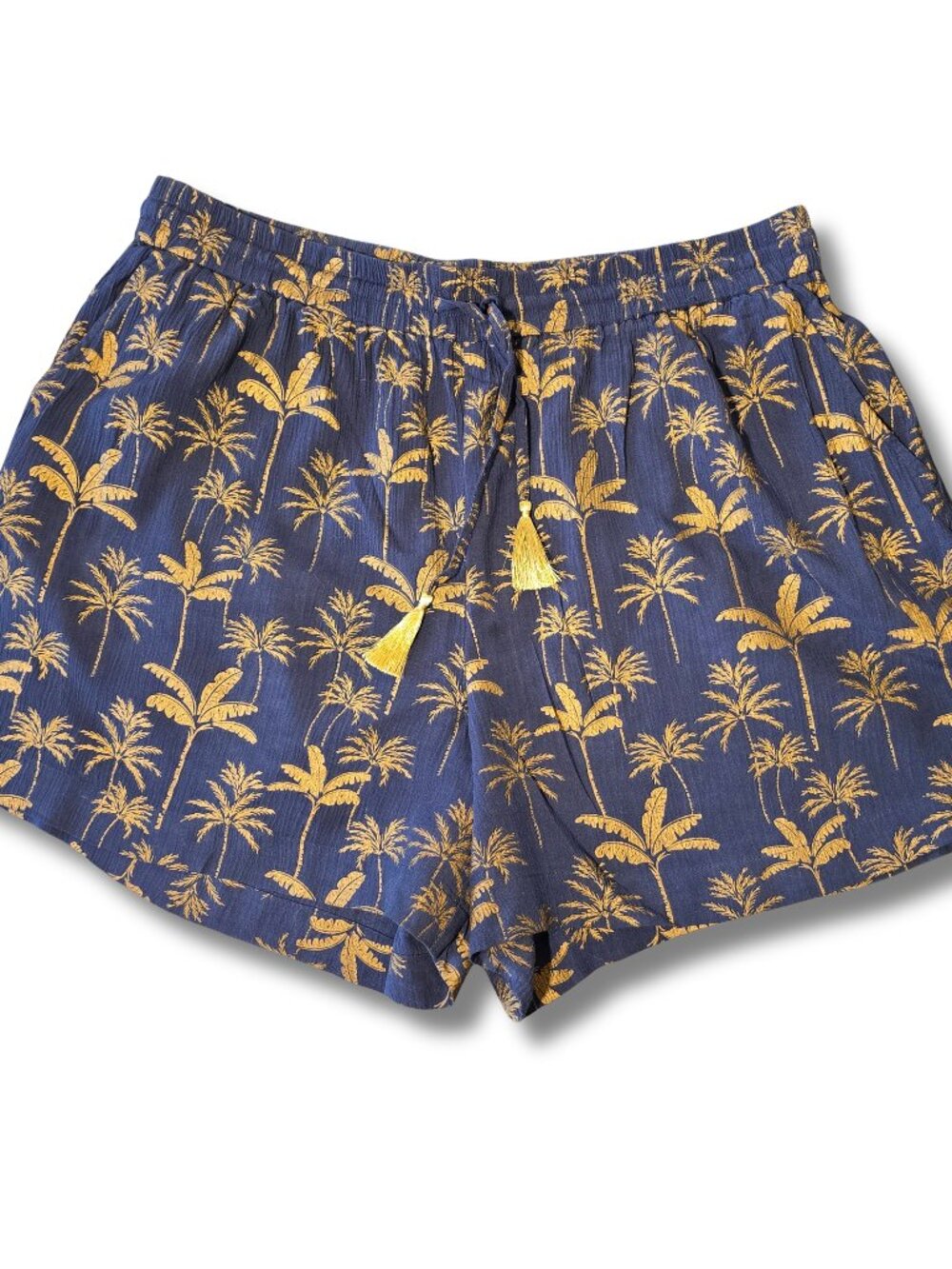 Boden Women's Size 10 Navy Golden Palm Tree Print Drawstring Shorts